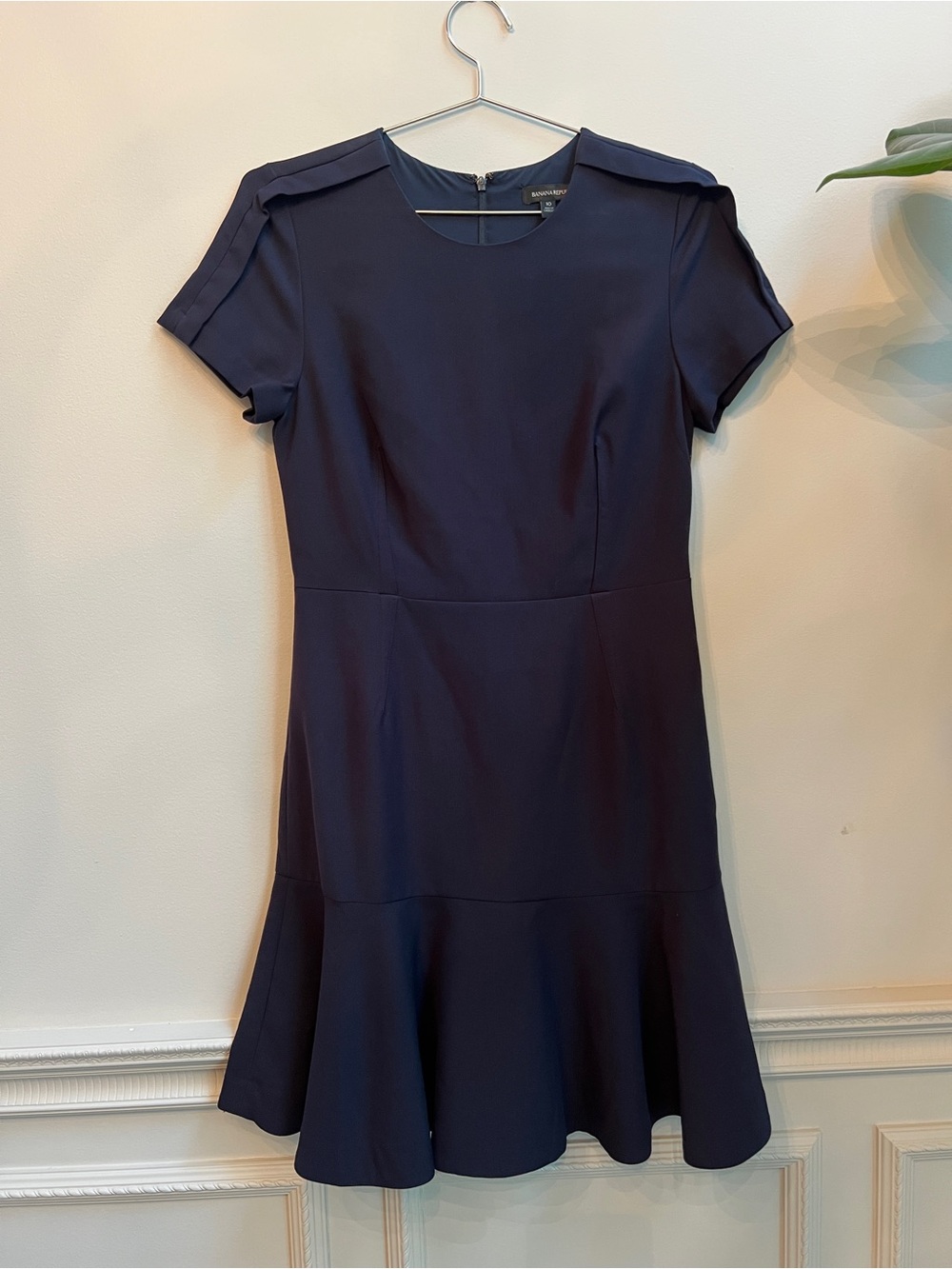 Banana Republic Navy Short-Sleeve Flounce Hem Dress